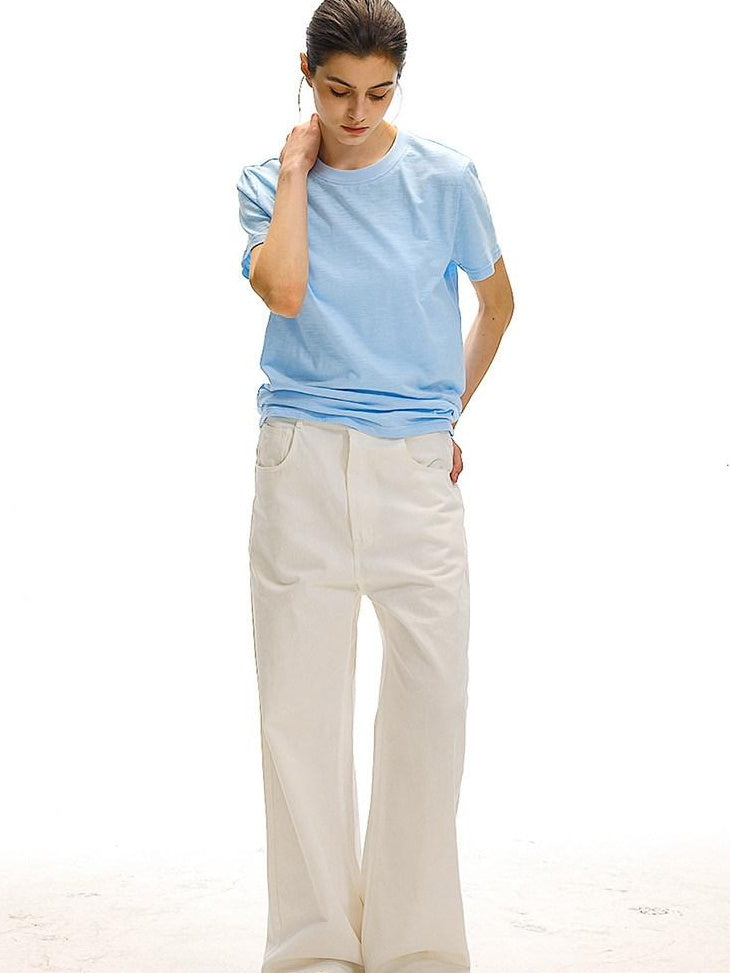 Country Moment Bamboo Cotton Minimal Loose Fit Unisex Solid Crew Neck Short Sleeve T-Shirts