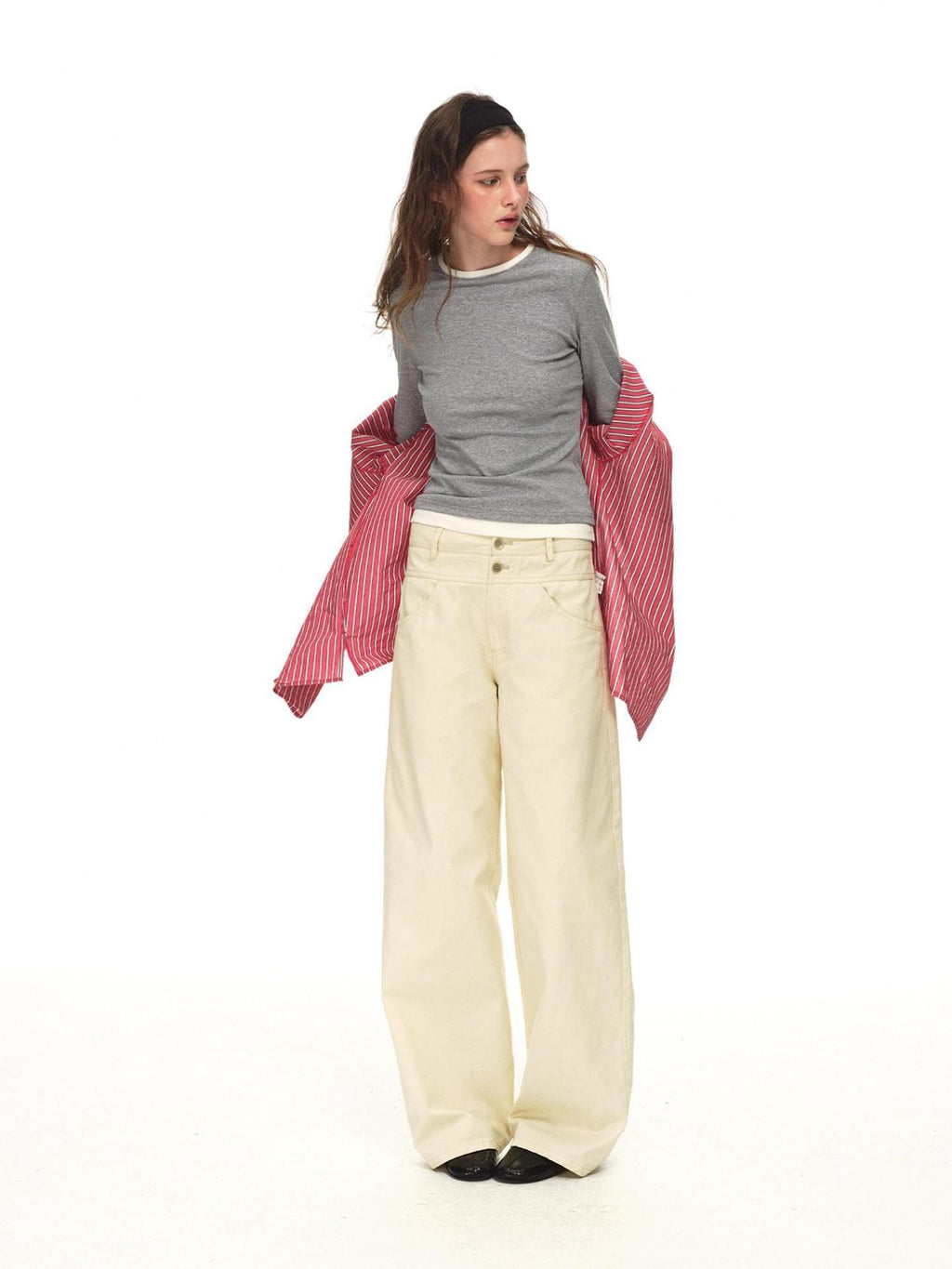 Country Moment Mid Rise Cotton Relaxed Patchwork Button Beige Stretch Straight Leg Jeans