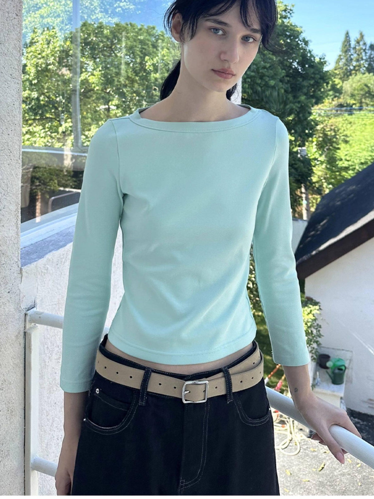 Country Moment Soft Breathable Cotton Stretch Slim Fit Boat Neck Women Long Sleeve T-Shirts