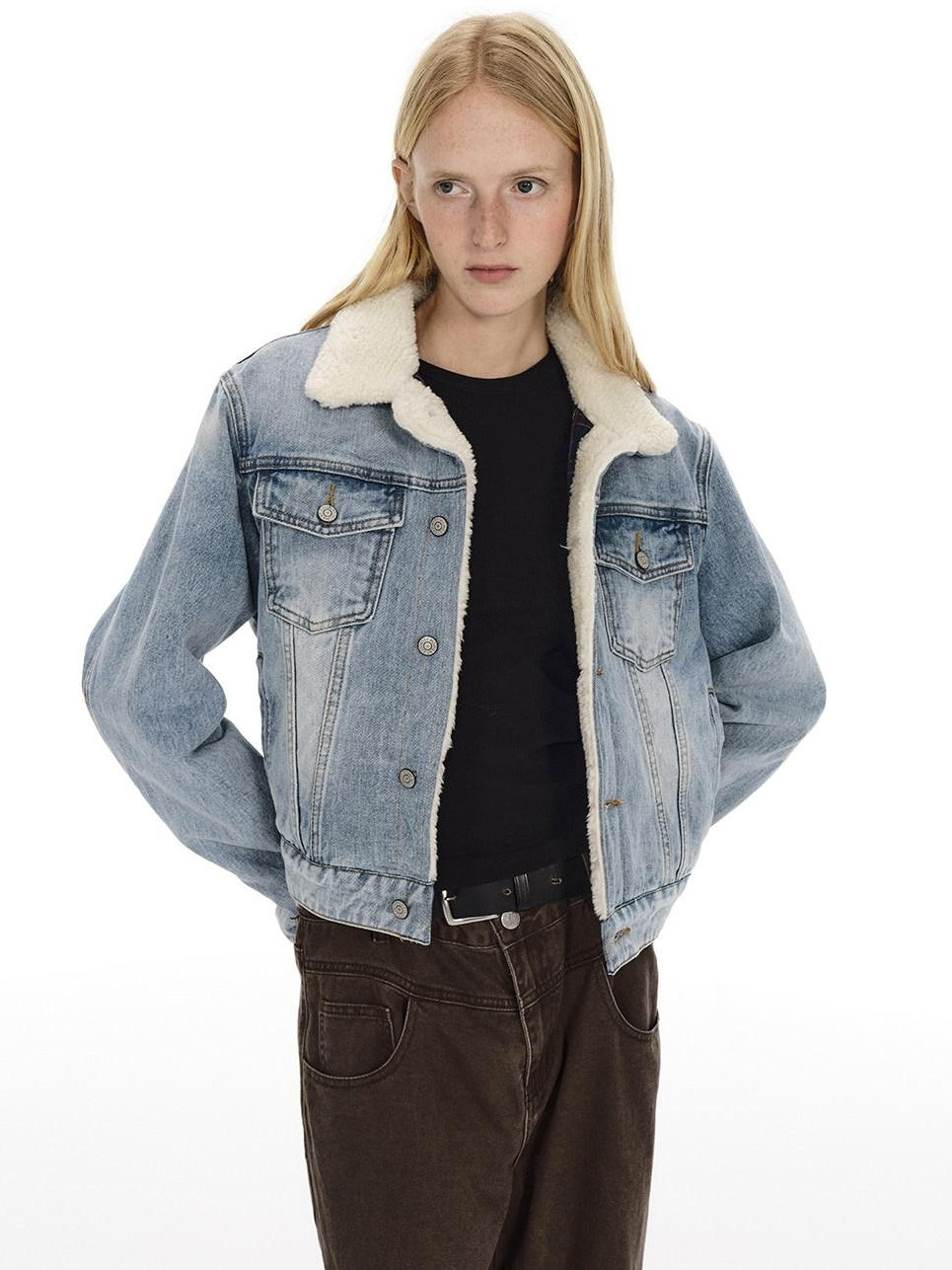 Country Moment Warm Cotton Padded Vintage Wash Slim Cropped Topstitching Women Denim Jackets