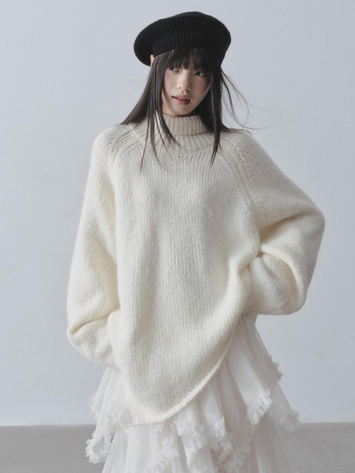 DDGIRL studio Soft Thick Asymmetric Oversized High Neck Commuter Women Iceland Dream Sweaters