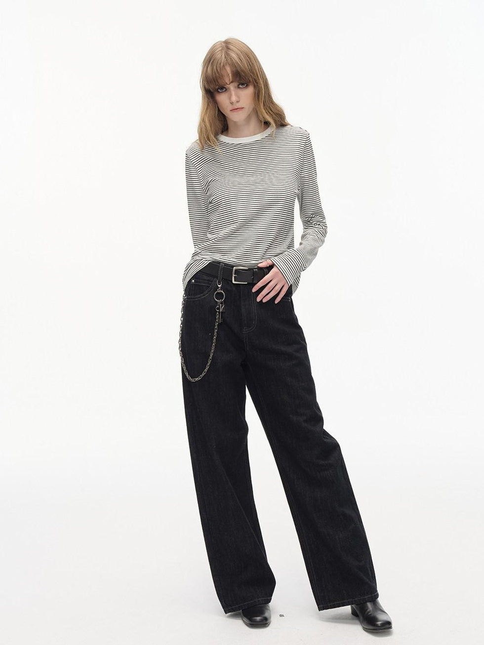 Country Moment Breathable Cotton Slim Fit Contrast Striped Crew Neck Women Long Sleeve T-Shirts