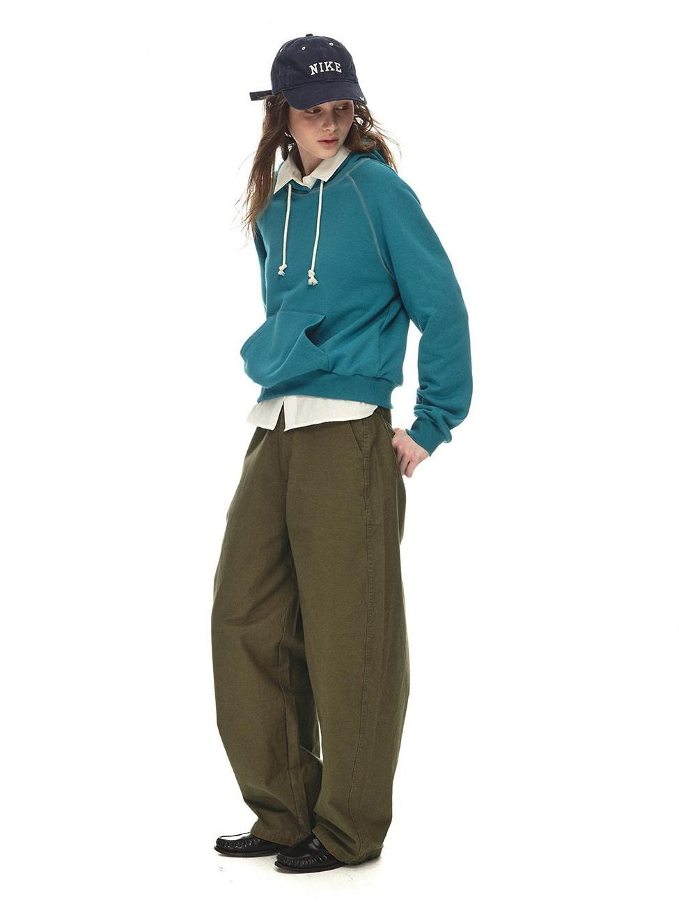 Country Moment Relaxed Cotton Button Fly Natural Waist Casual Army Green Wide Leg Pants