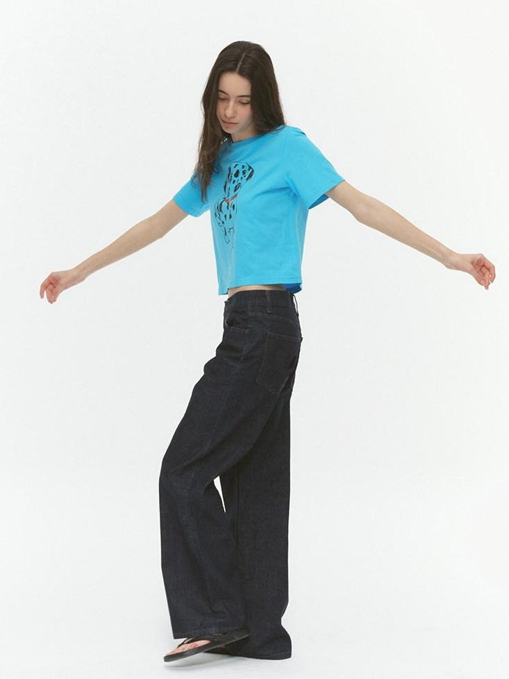 Country Moment Turquoise Animal Print Slim Fit Crewneck 100 Percent Cotton Basic Crop Tops