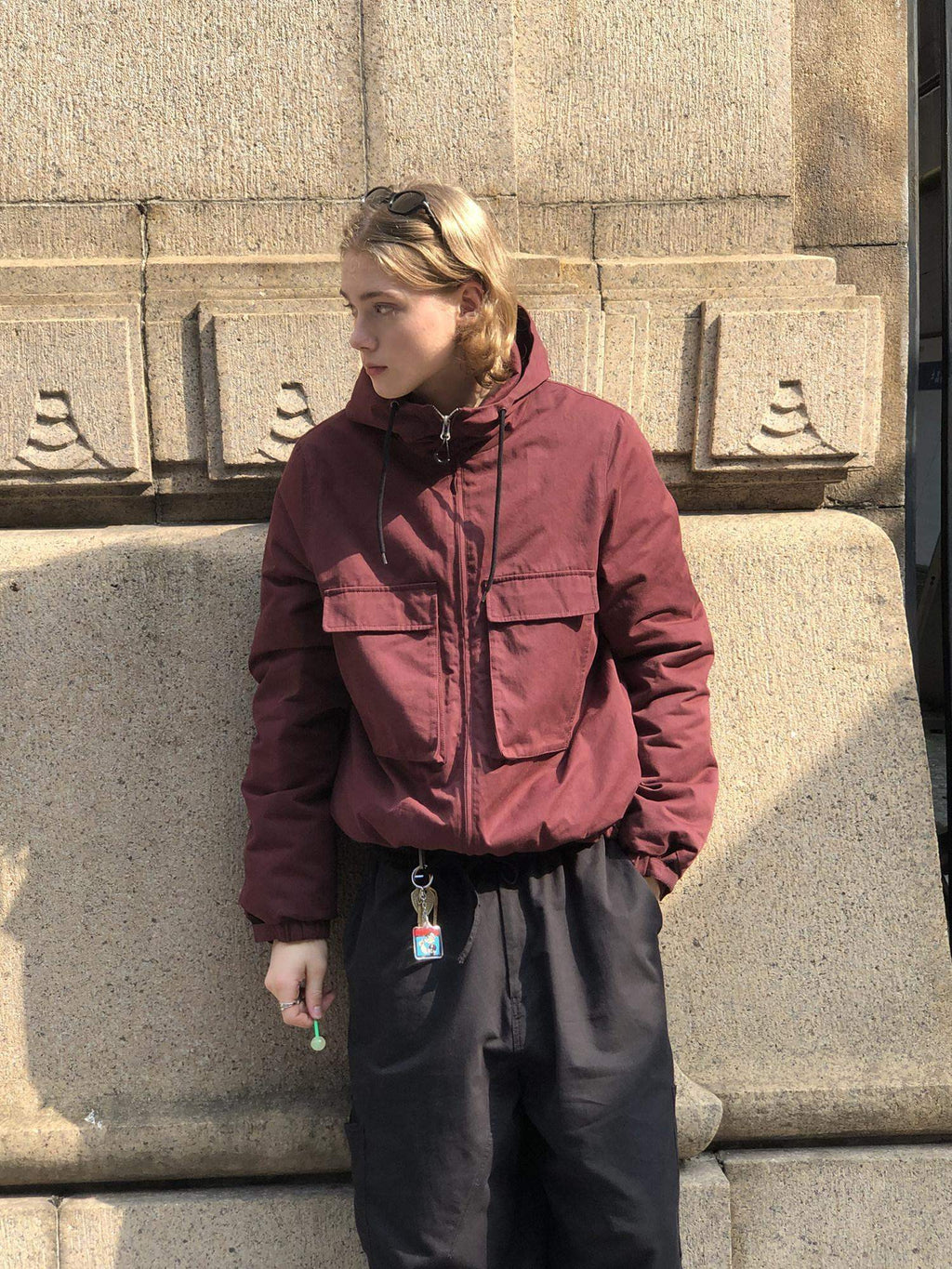 Country Moment 90% White Duck Down Hooded American Youth Cotton Burgundy Down Jackets