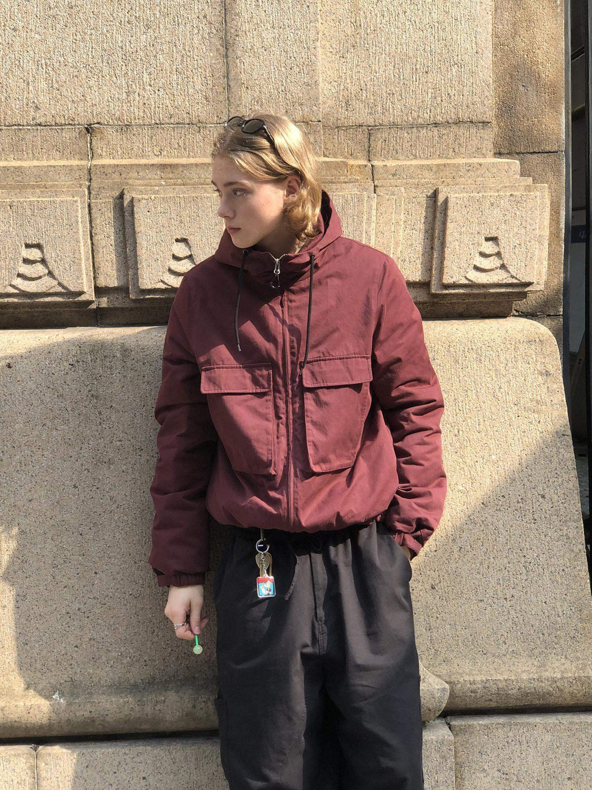Country Moment 90% White Duck Down Hooded American Youth Cotton Burgundy Down Jackets