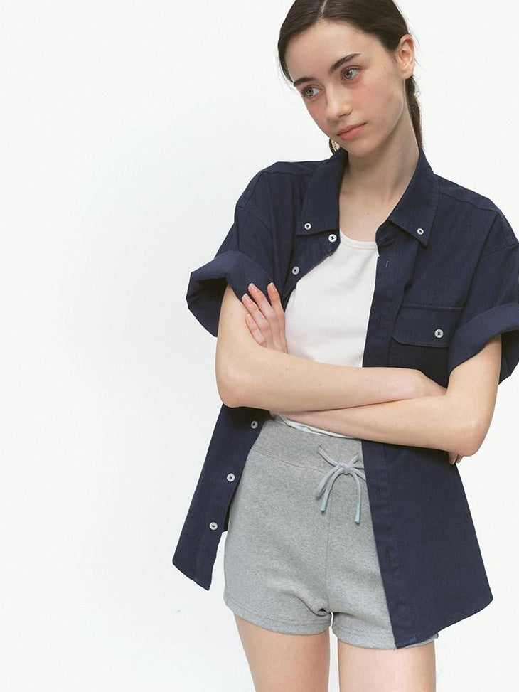 Country Moment Breathable Combed Cotton Loose Fit Unisex Indigo Button Shirts