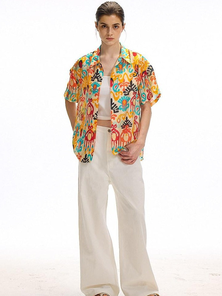 Country Moment Versatile Cotton Loose Natural Waist Zip Fly Commuter White Straight Pants