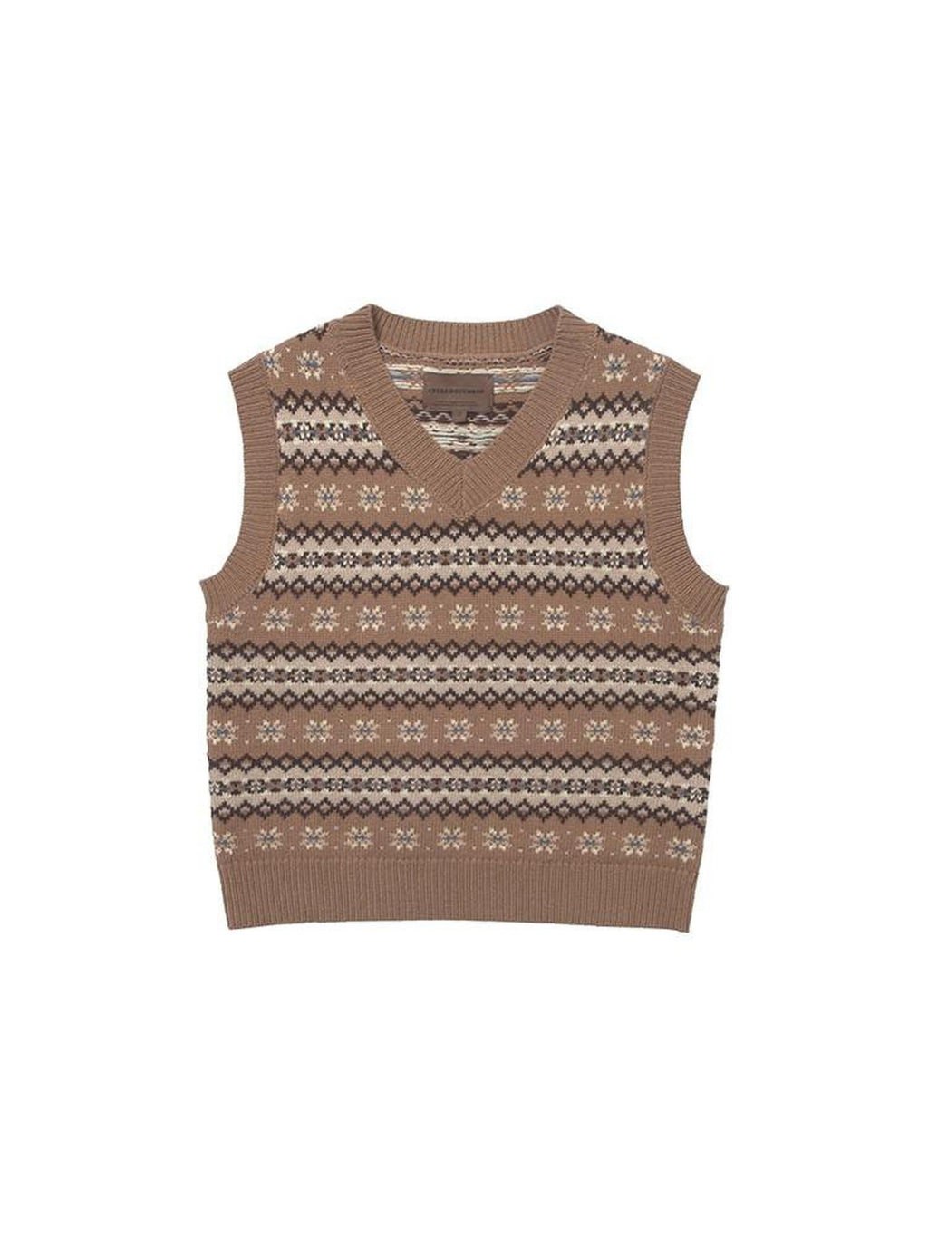 Country Moment Pure Wool V-neck Striped Vest Office Layering Buttonless Dusty Camel Sweaters
