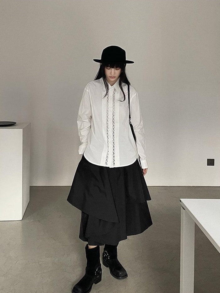 DDGIRL studio Pure Cotton Lace Collar Straight Fit Commuter Long Sleeve Women White Shirts