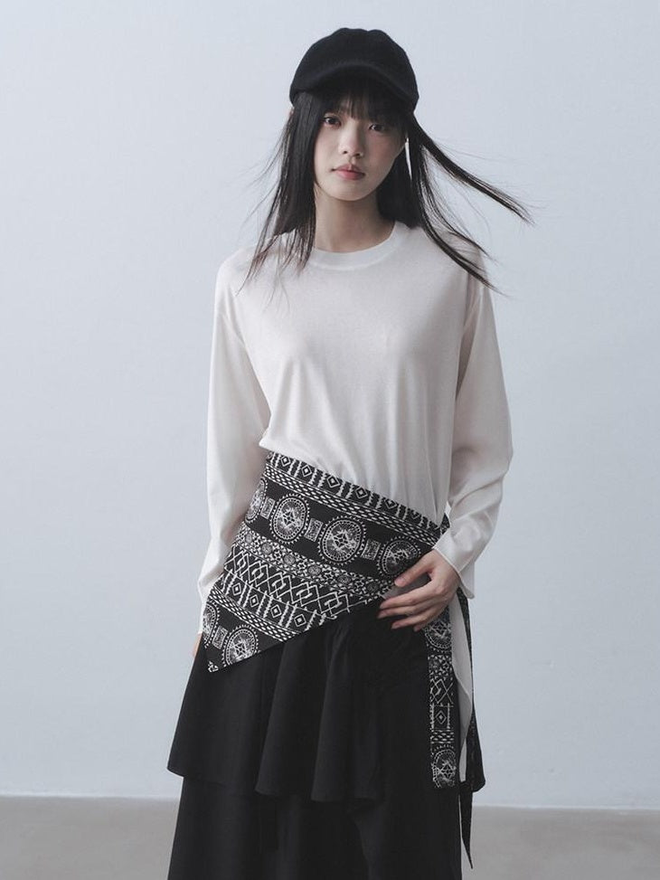 DDGIRL studio Breathable Lyocell Asymmetric Two Piece Women Crew Neck Long Sleeve T-Shirts