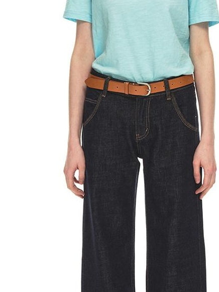Country Moment Breathable 100 Percent Cotton Mid Rise Dark Blue Casual Women Straight Leg Jeans
