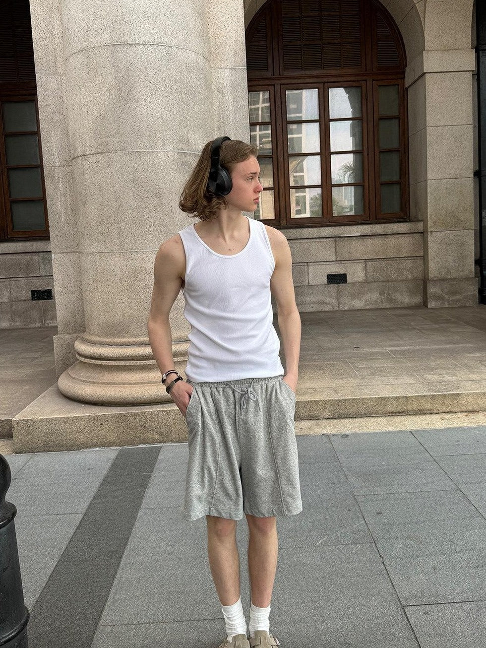Country Moment Cotton Blend Slight Stretch Loose Mid Waist Daily Casual Grey Mid-Length Shorts