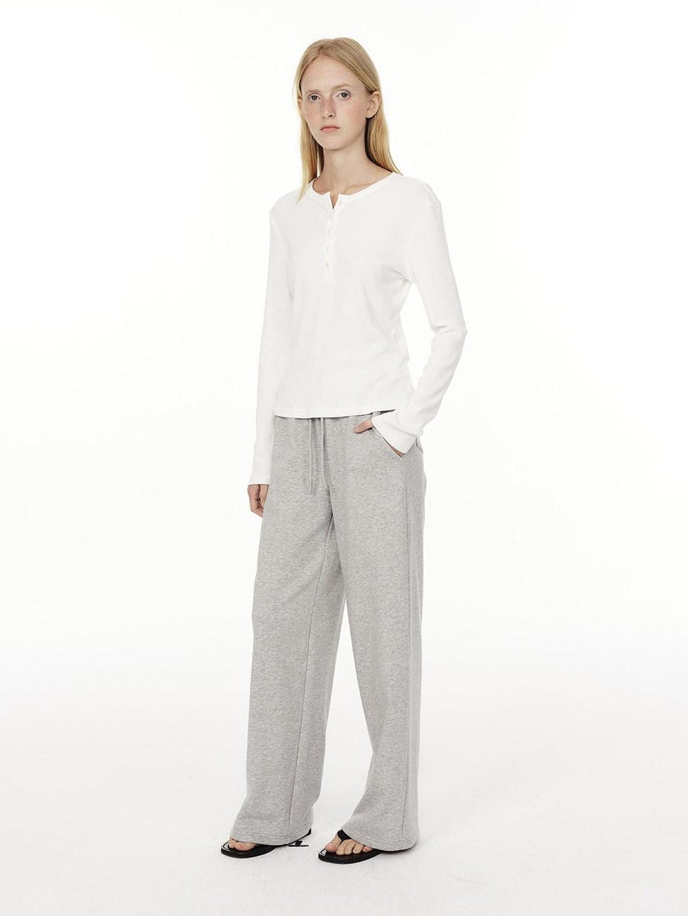 Country Moment High Waist Breathable Cotton Loose Straight Leg Casual Black Grey Straight Pants
