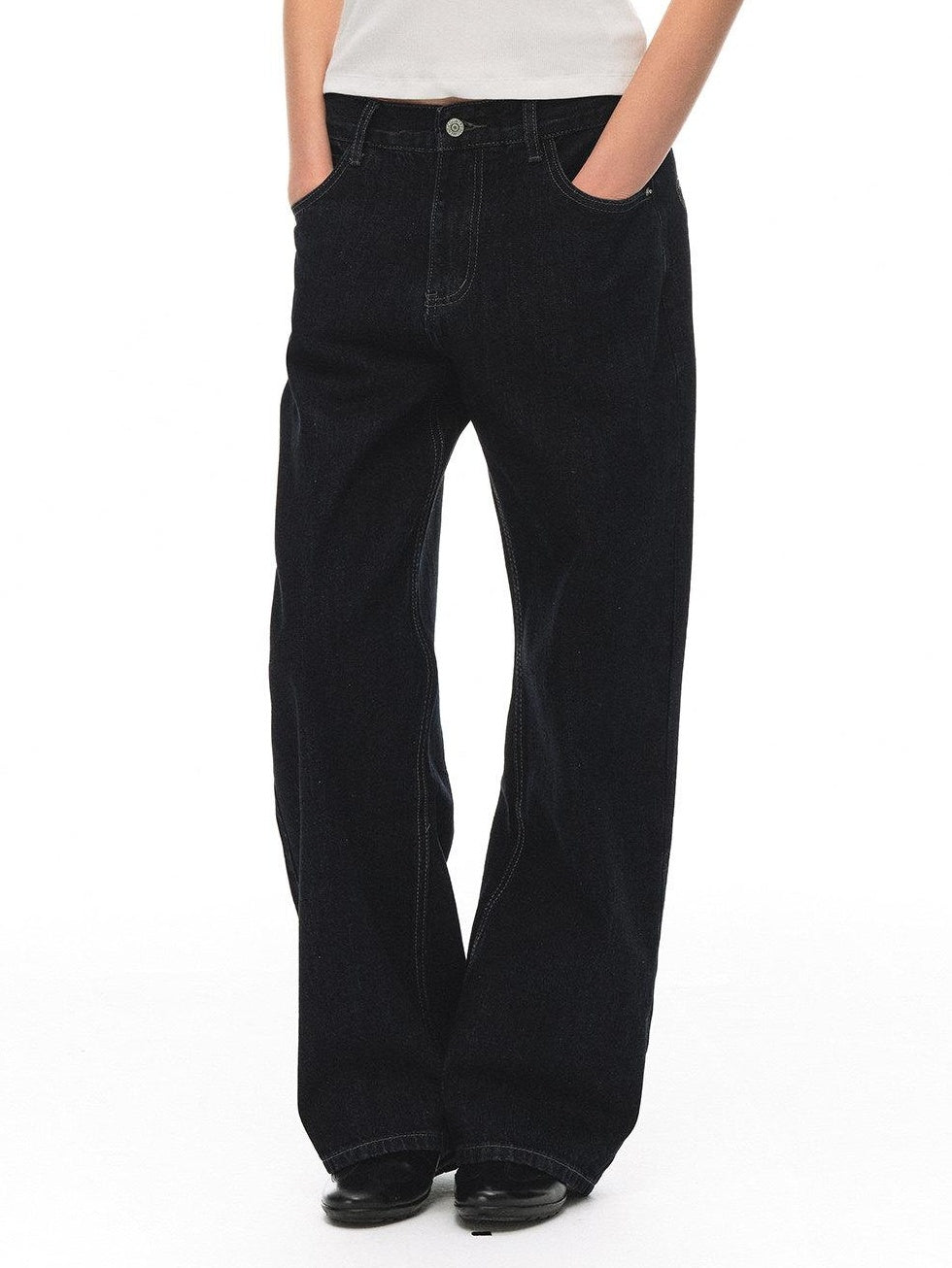 Country Moment Breathable Cotton Embroidered Midrise Unisex Relaxed Deep Blue Straight Leg Jeans