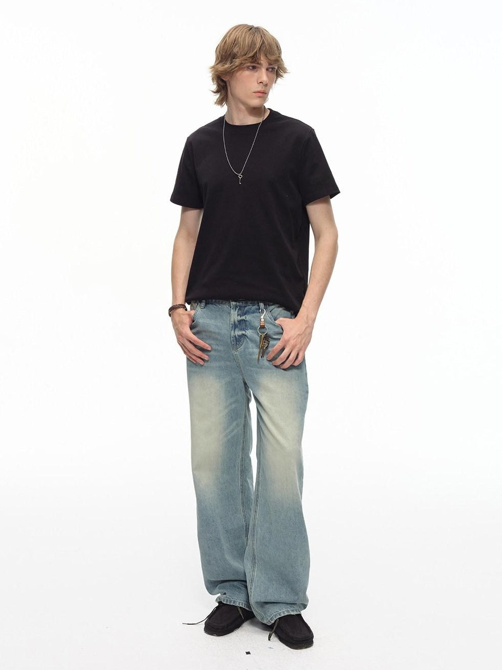 Country Moment Washed Gradient Mid Rise Relaxed Casual Gray Blue Stretch Straight Leg Jeans