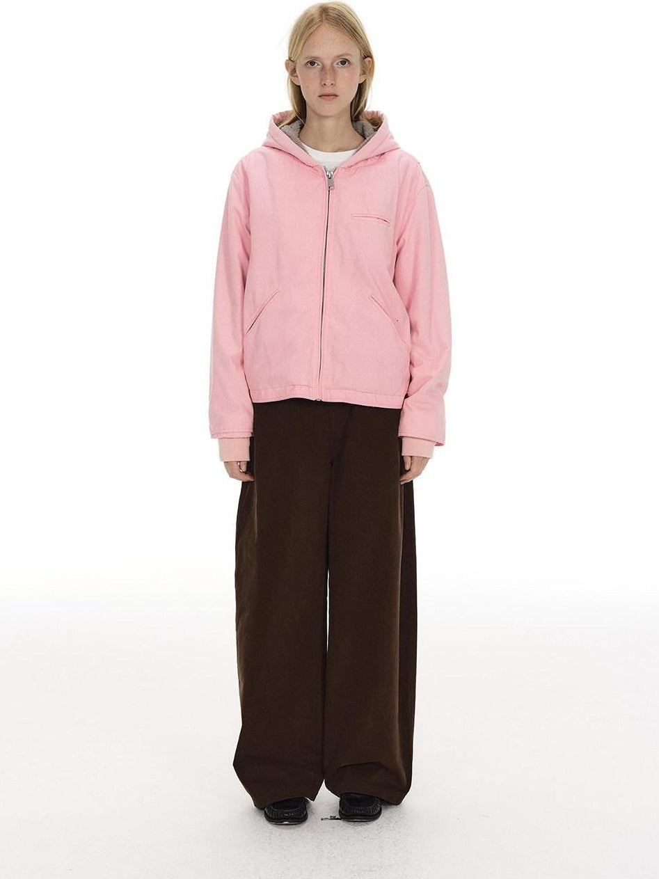 Country Moment Cozy Fleece Lined Oversized Zip Up Casual Unisex Pink Cotton Hoodie