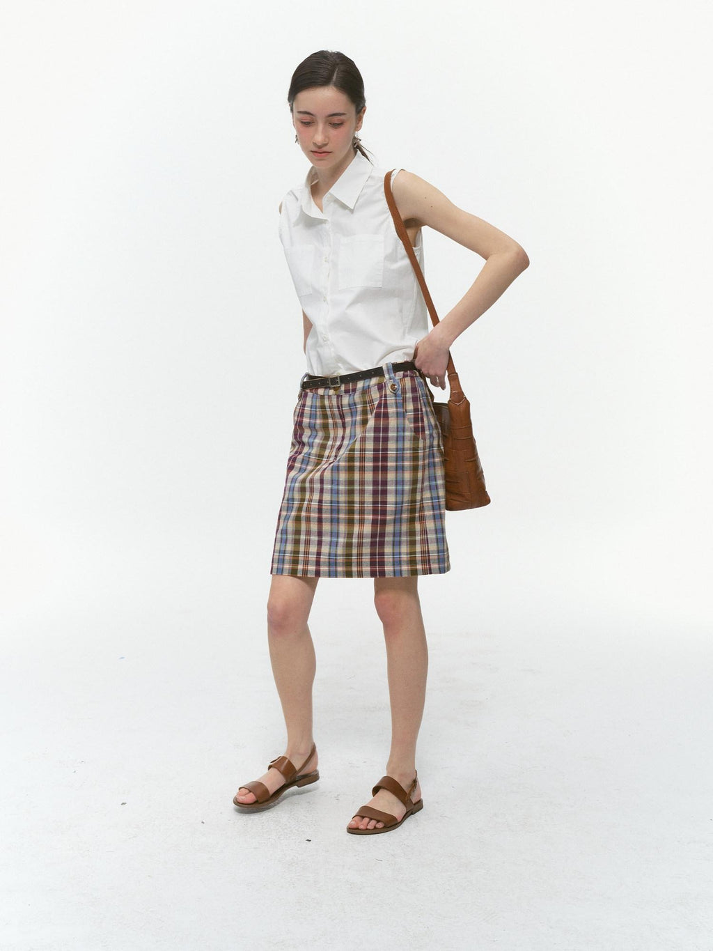 Country Moment High Waist Cotton Vintage Purple Plaid A Line Street Sporty Mini Skirts