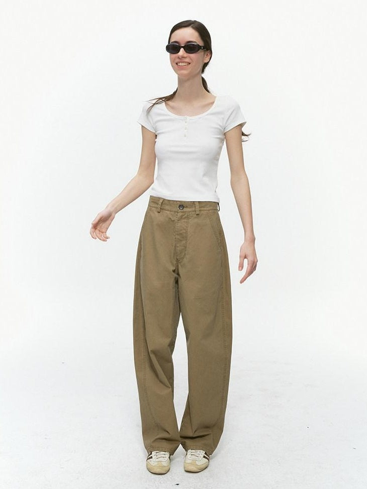 Country Moment Cooling Cotton Distressed Loose Fit American Casual Teen Daily Wide Leg Pants