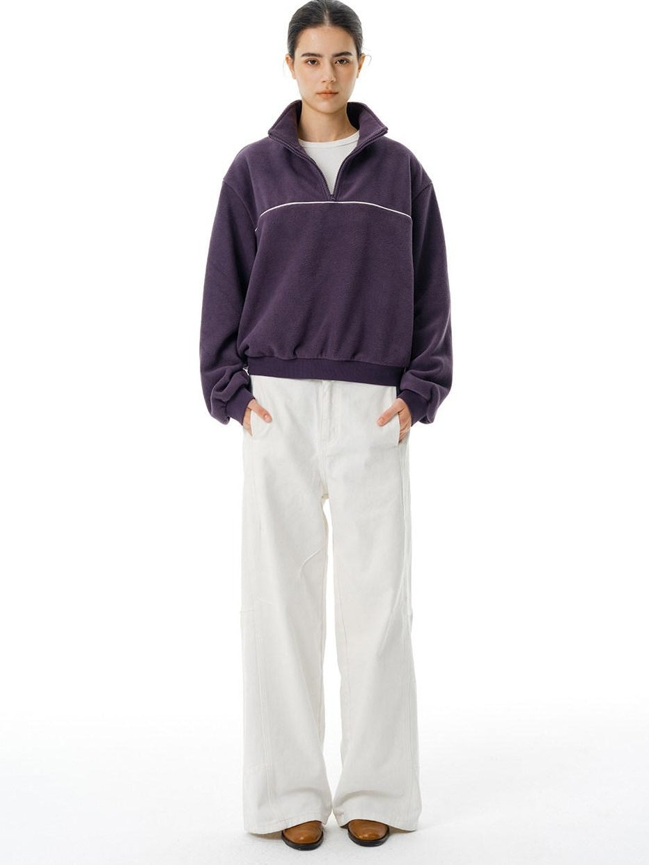 Country Moment Heavyweight Polyester Half Zip High Neck Casual Unisex Purple Sweatshirt