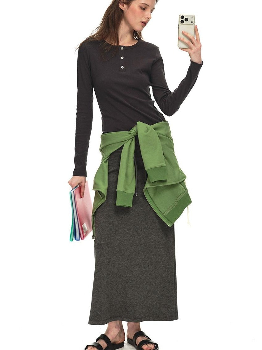 Country Moment Breathable Stretch Cotton Slim Fit Henley Button Women Long Sleeve T-Shirts