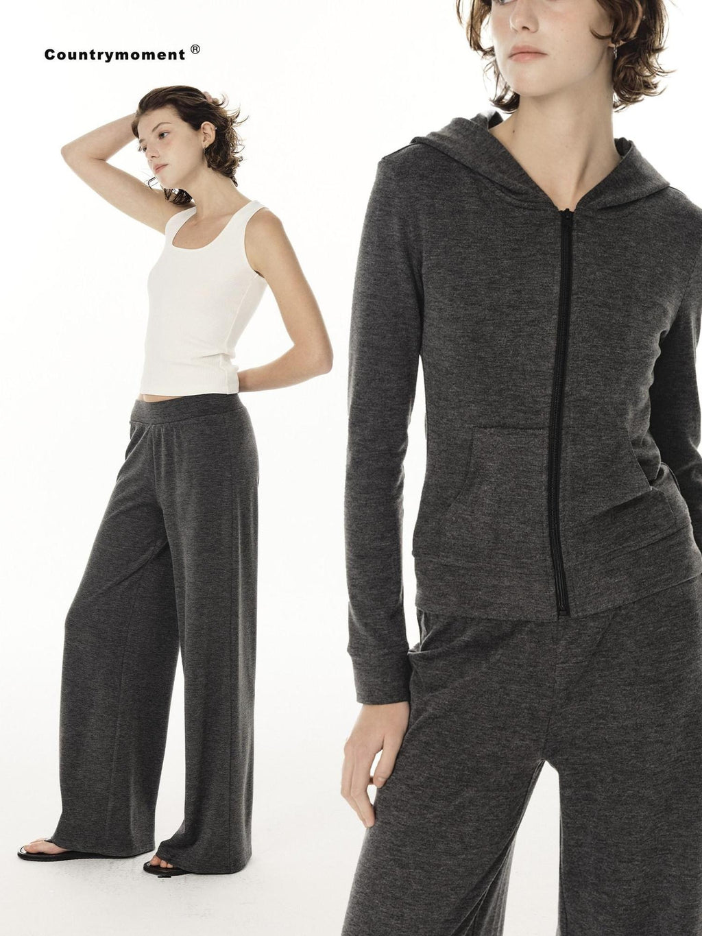 Country Moment Slimming Loose Fit Hooded Zip Tracksuit Men Casual Cotton Blend Top & Pants Sets