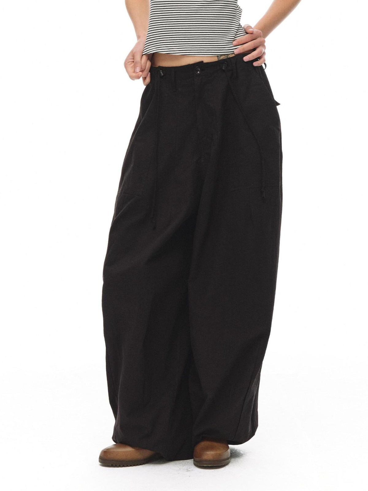 Country Moment Organic Cotton Slight Stretch Relaxed Mid Rise Solid Black Wide Leg Pants