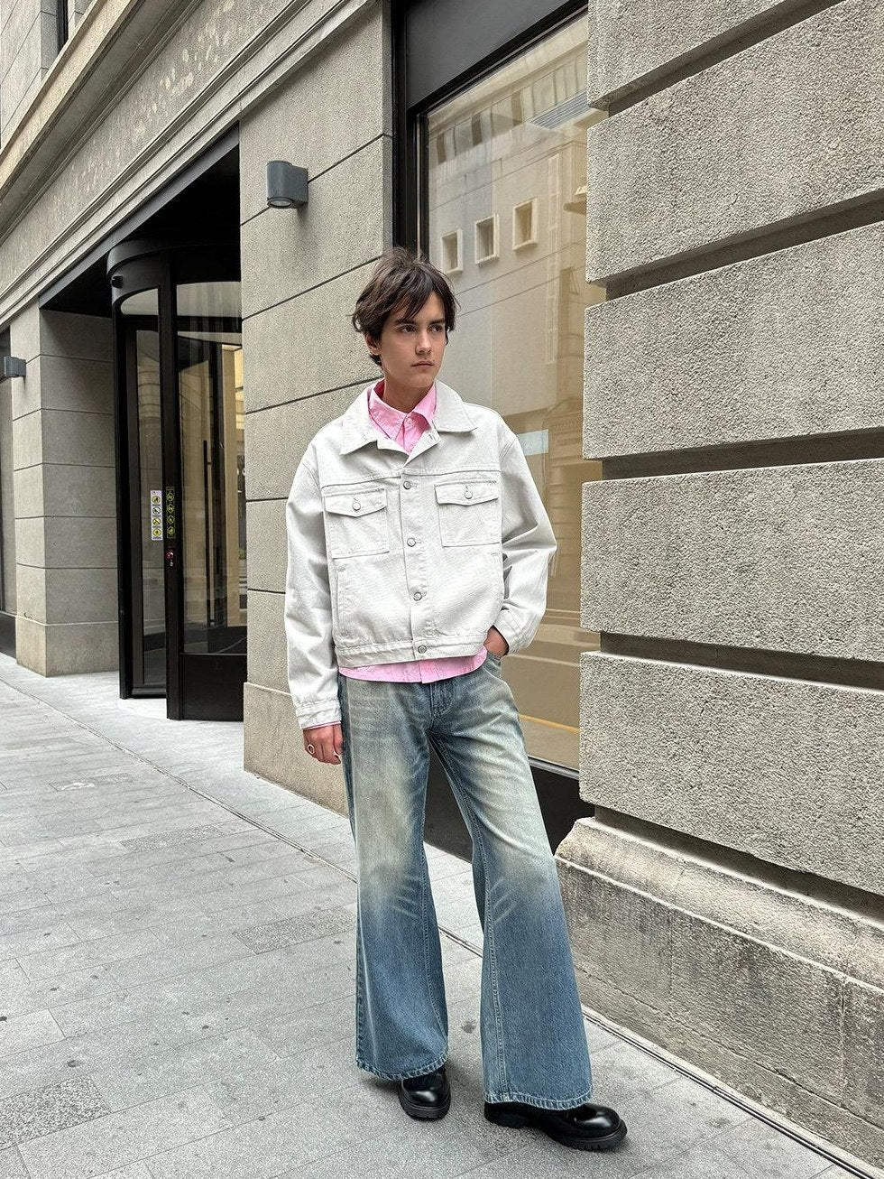 Country Moment Loose Fit Cropped Lapel Unisex 100 Percent Cotton Solid Grey Denim Jackets