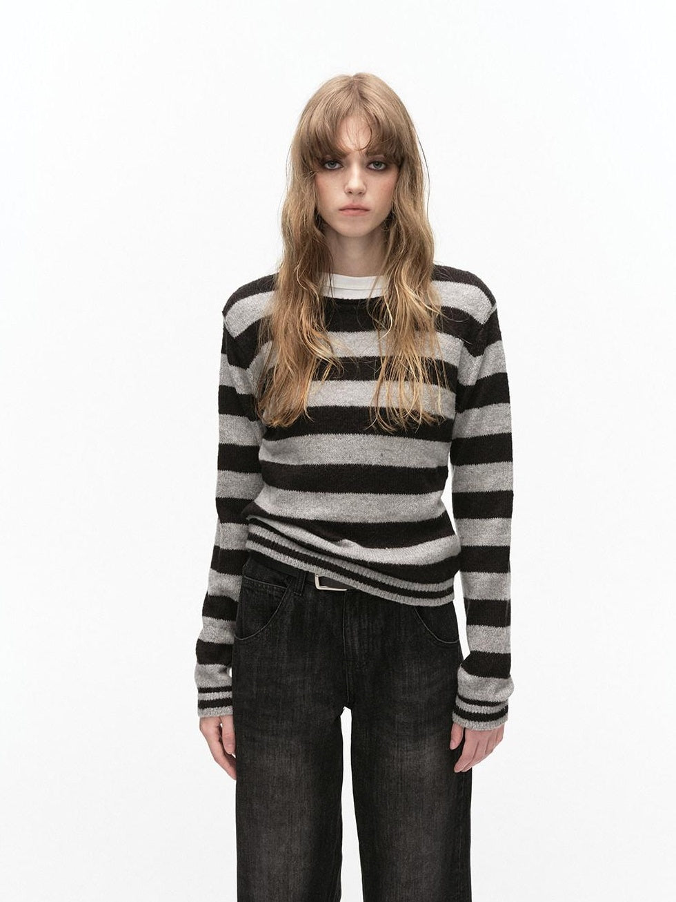 Country Moment Soft Wool Blend Vintage Striped Crewneck Regular Fit Womens Casual Knit Sweaters