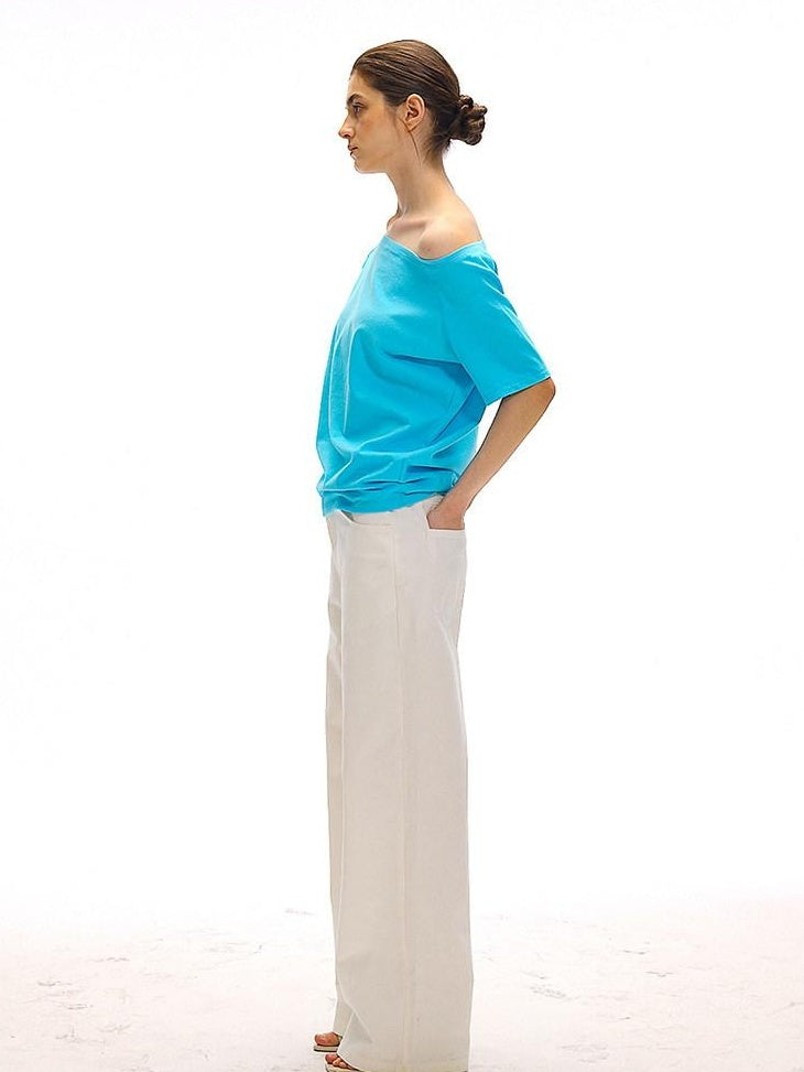 Country Moment Versatile Cotton Loose Natural Waist Zip Fly Commuter White Straight Pants