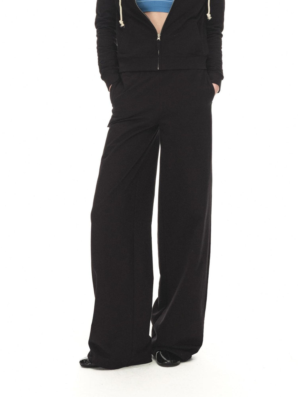 100% Cotton Durable Loose Mid Rise Drawstring Black Straight Leg Sweatpants