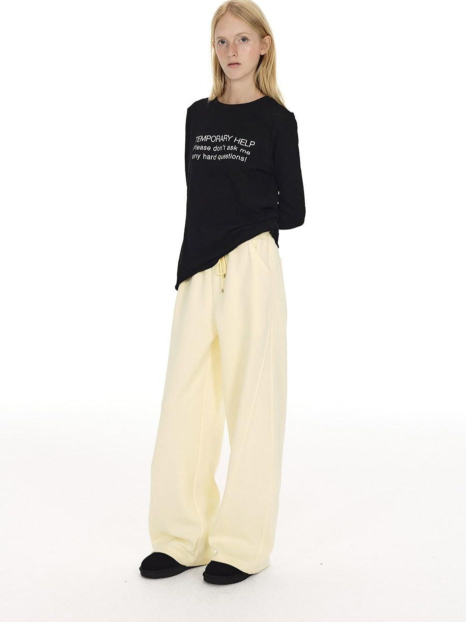 Country Moment Loose Wide Leg Drawstring Casual Unisex Cotton Blend Off White Straight Pants
