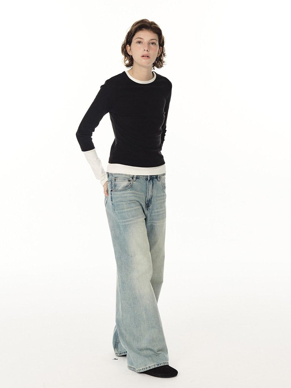 Country Moment Breathable Cotton Colorblock Slim Fit Women Crew Neck Long Sleeve T-Shirts