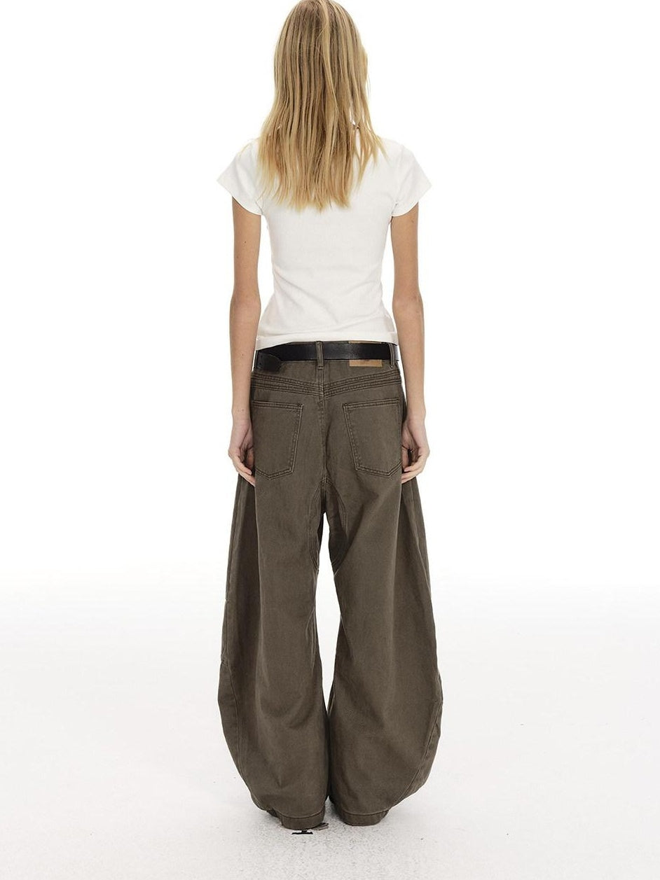 Country Moment Breathable Cotton Sculpted Mid Rise Casual Loose Black Brown Wide Leg Pants