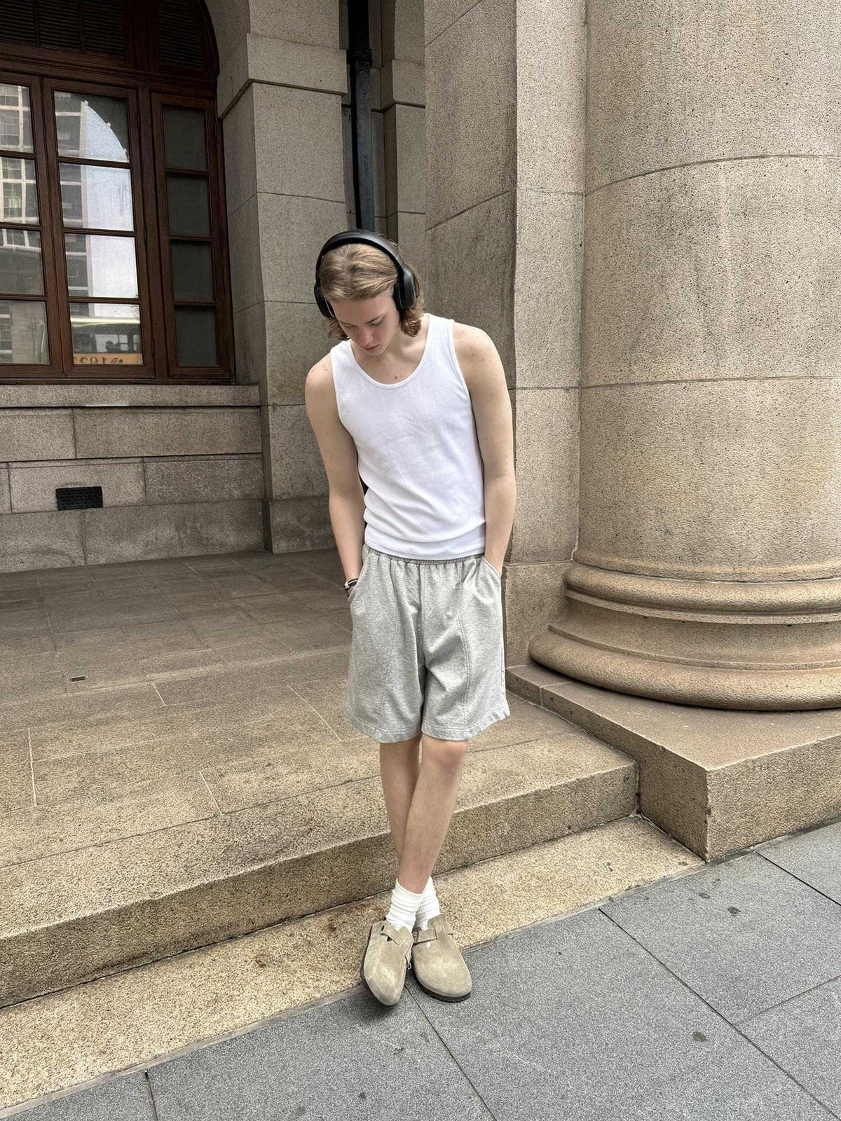 Country Moment Cotton Blend Slight Stretch Loose Mid Waist Daily Casual Grey Mid-Length Shorts