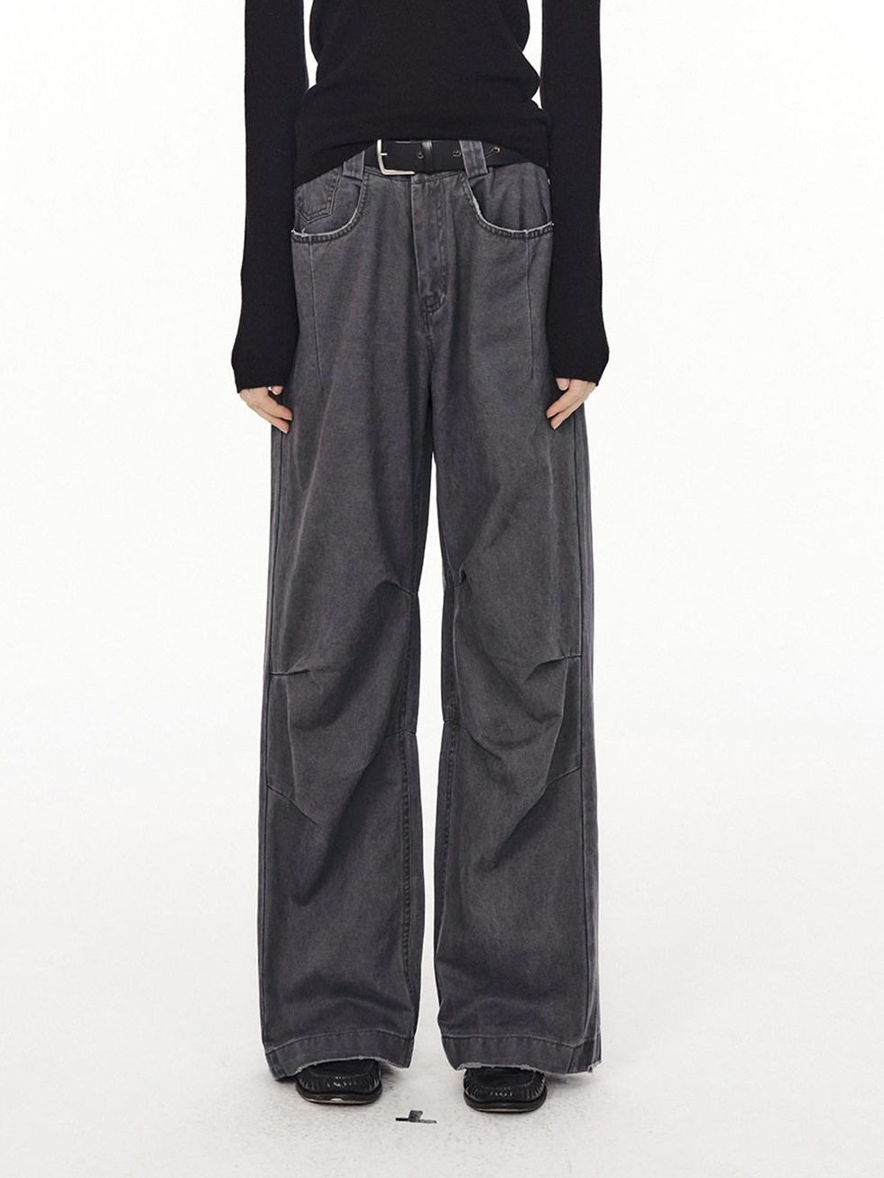 Country Moment Pure Cotton Wide Leg Button Fly Loose Casual Black Gray Navy Straight Pants