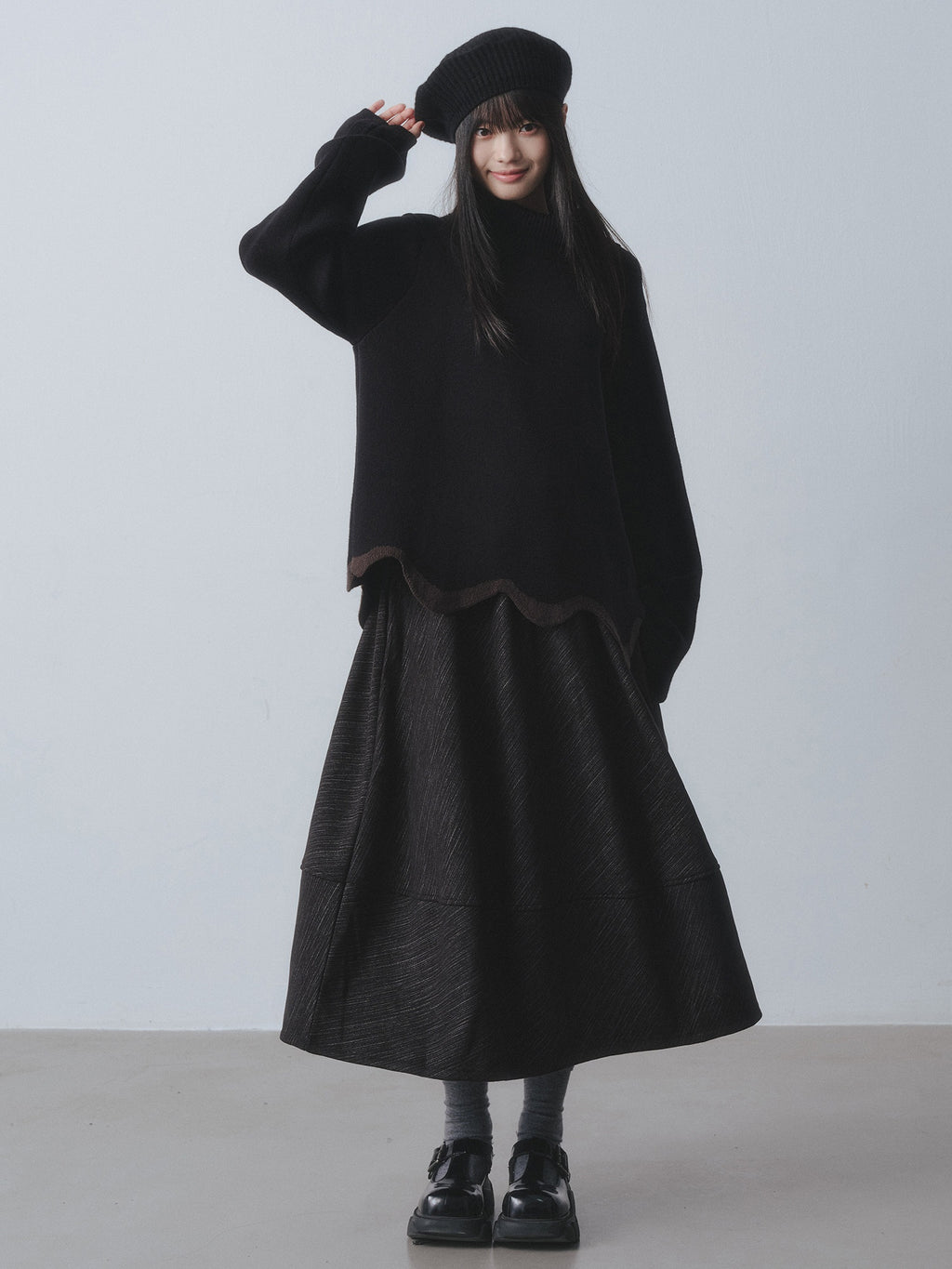 DDGIRL_studio_Thermal_Fleece_High_Waist_A_Line_Puff_Commuter_Women_Elastic_Waist_Maxi_Skirts_MISSTT