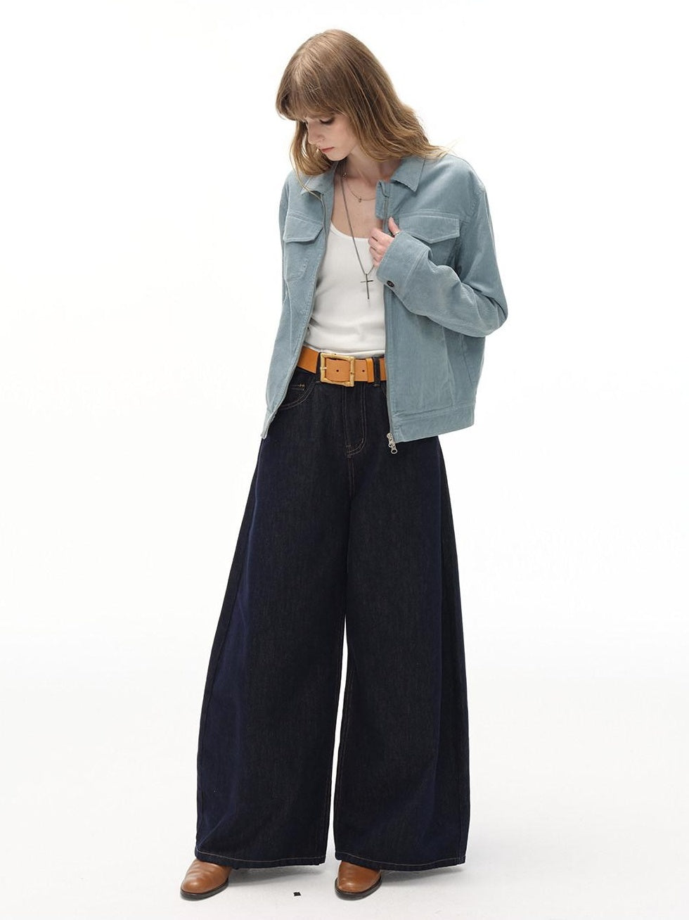 Country Moment Cotton Lined Warm Short Zip Lapel Unisex Commuter Blue Brown Cropped Jackets