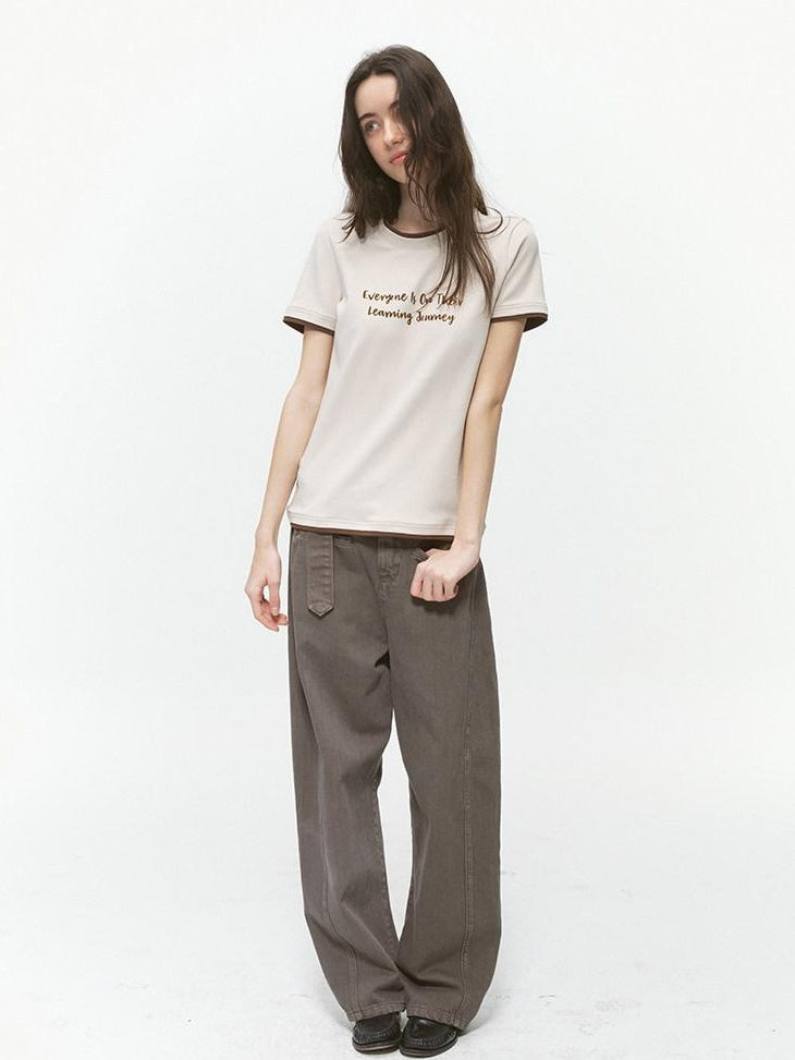 Country Moment Quick Dry Cotton Stretch Street Slim Text Print Grey Short Sleeve T-Shirts