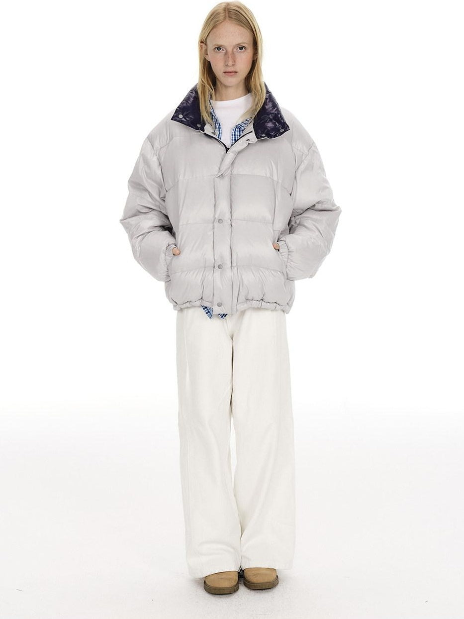 Country Moment 90 Percent White Duck Down Nylon Loose Fit Stand Collar City Casual Down Jackets
