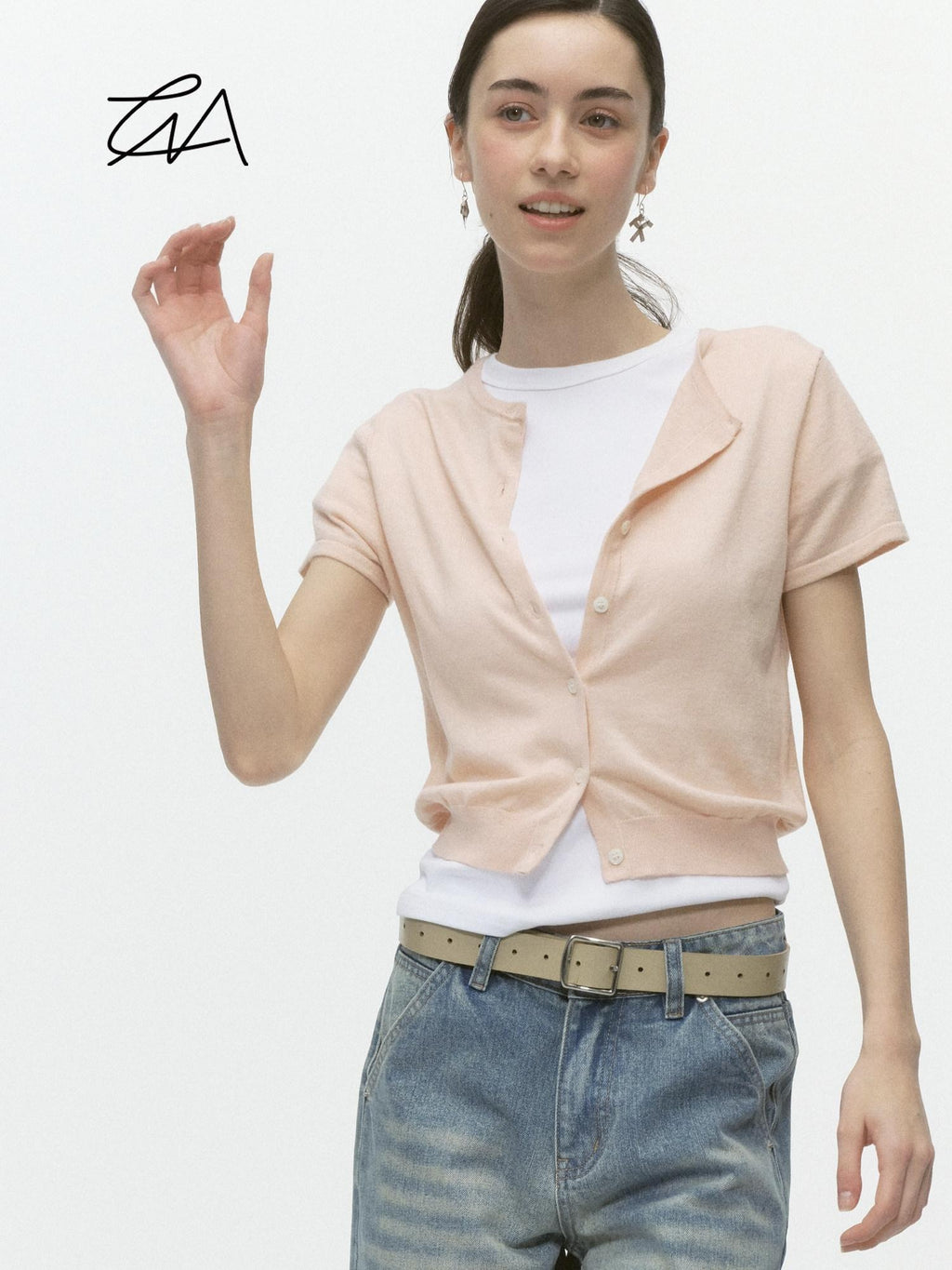 Country Moment Silk Touch Wool Blend Slim Fit Short Sleeve Crop Round Neck Knit Cardigans