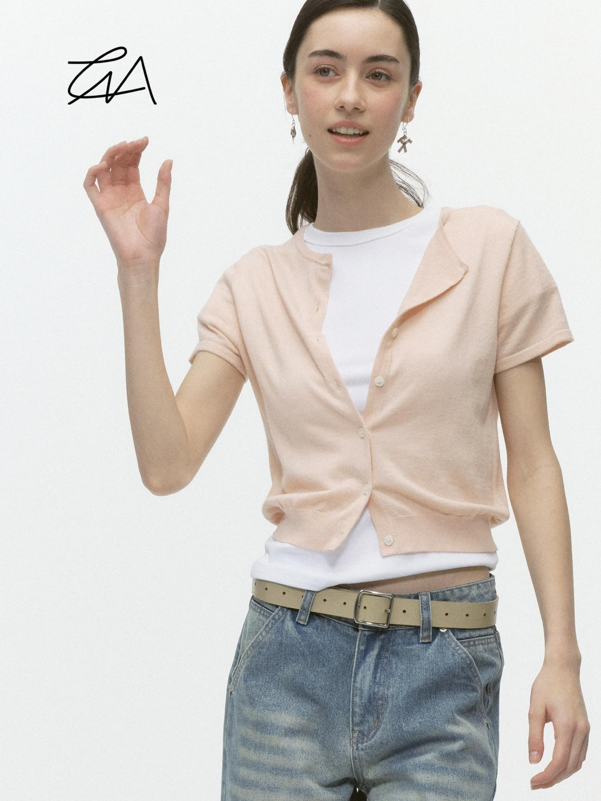 Country Moment Silk Touch Wool Blend Slim Fit Short Sleeve Crop Round Neck Knit Cardigans