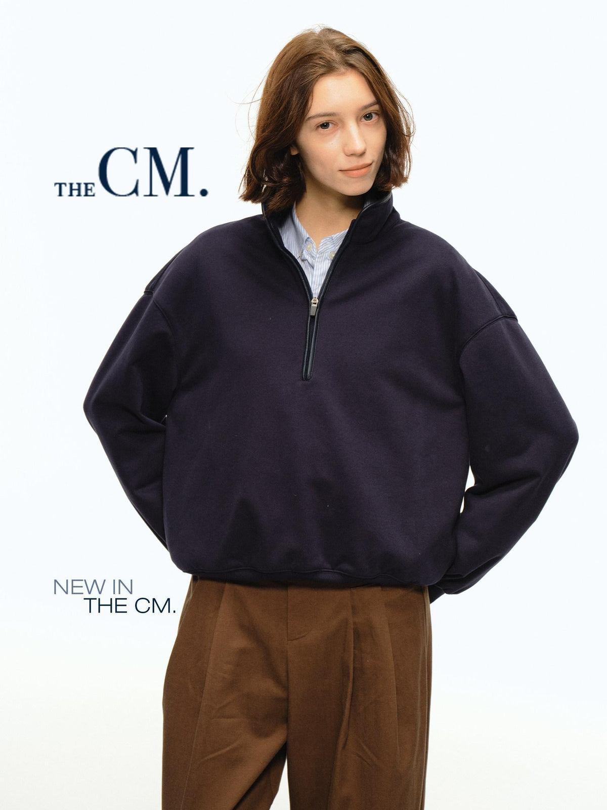 Country Moment Soft Cotton Blend Stand Collar Half Zip American Youth Casual Navy Sweatshirt
