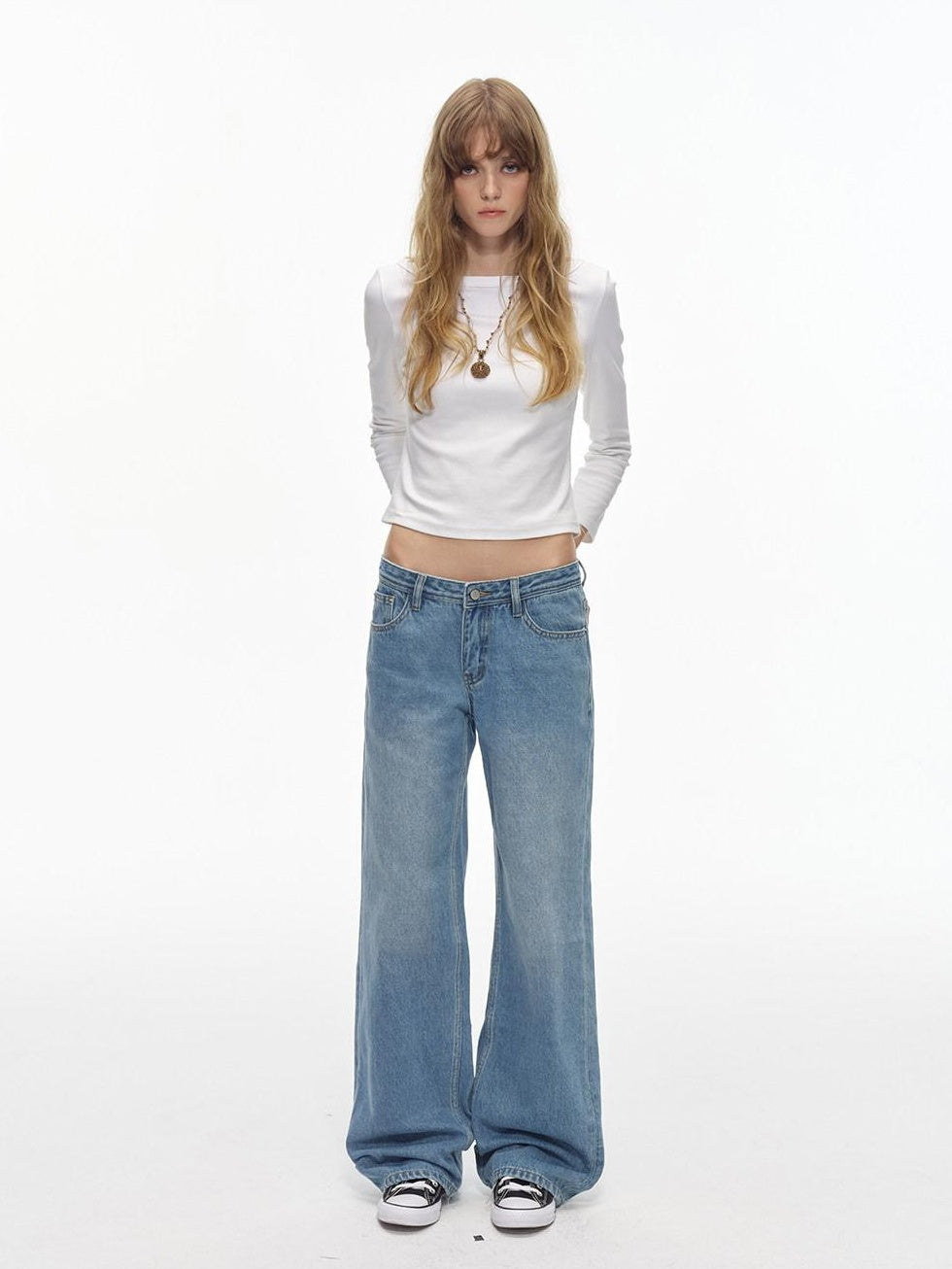 Country Moment Washed Light Blue Midrise Zip Fly Relaxed Fit Cotton Blend Straight Leg Jeans