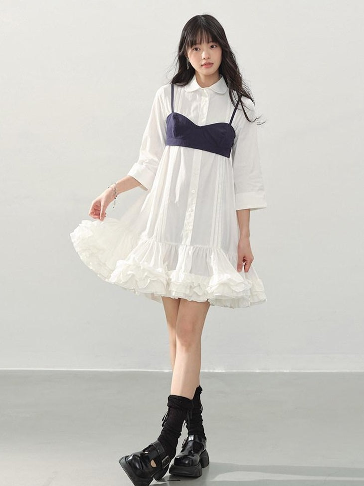 DDGIRL studio Shape Retaining Cotton Ruffle Aline Loose Waist Commuter Women Midi Dresses