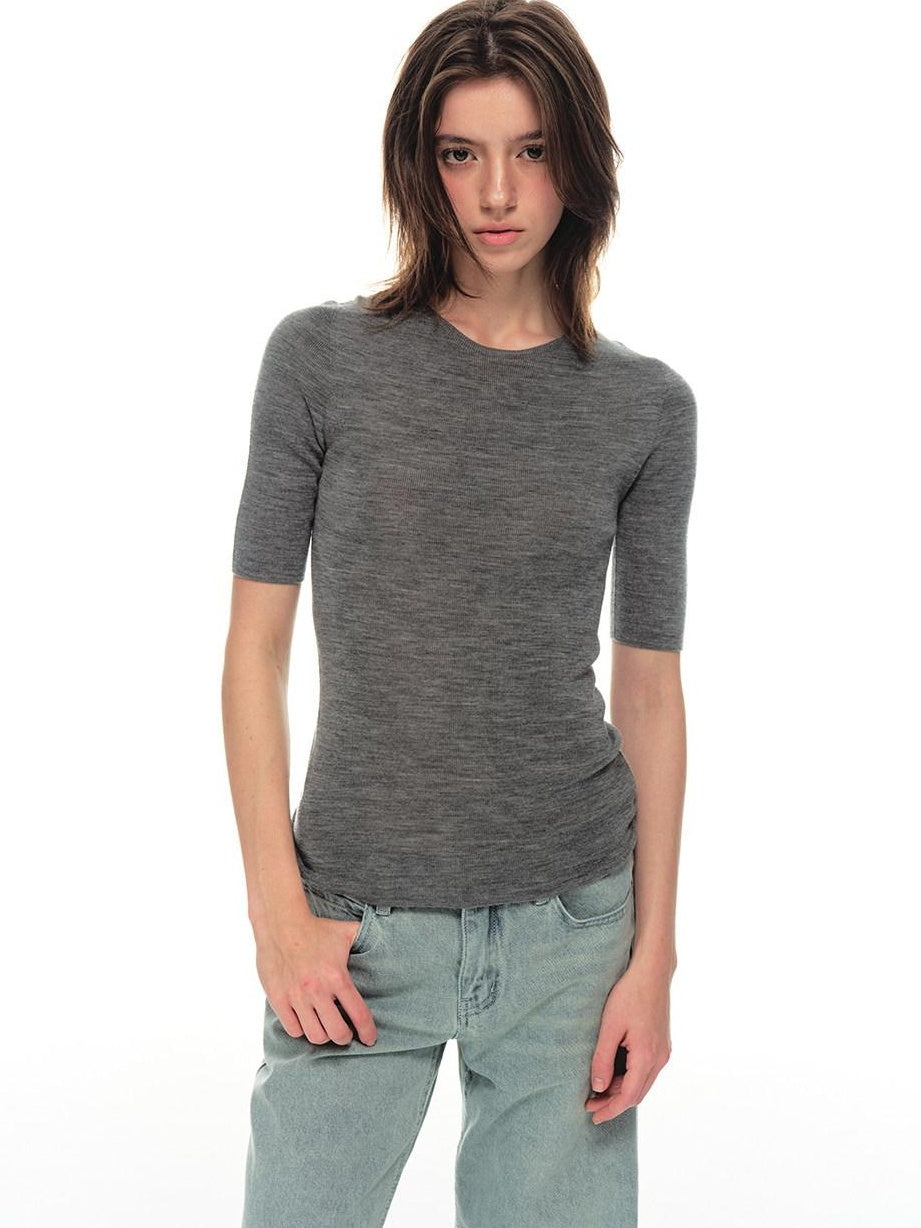 Country Moment Breathable Wool Slim Knit Crew Neck Women Citywalk Thin Short Sleeve T-Shirts