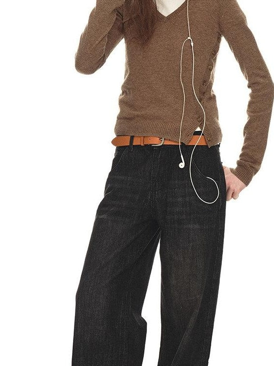 Country Moment Soft Wool Blend Slimming Relaxed Fit Asymmetric V-neck Women Commuter Sweaters