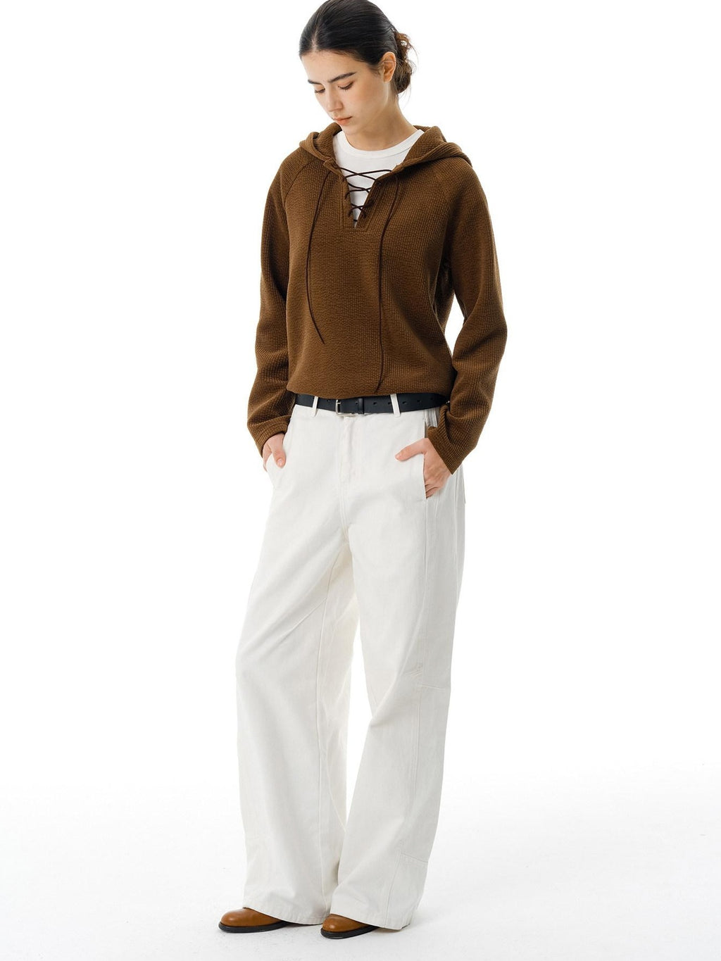 Country Moment Breathable Cotton Mid Waist Patchwork 3D Tailored Casual Khaki Wide Leg Pants
