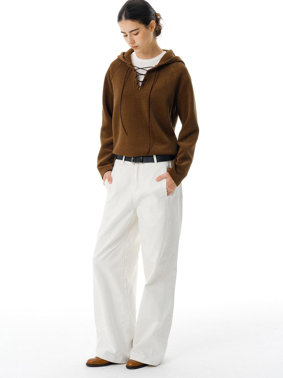 Country Moment Breathable Cotton Mid Waist Patchwork 3D Tailored Casual Khaki Wide Leg Pants