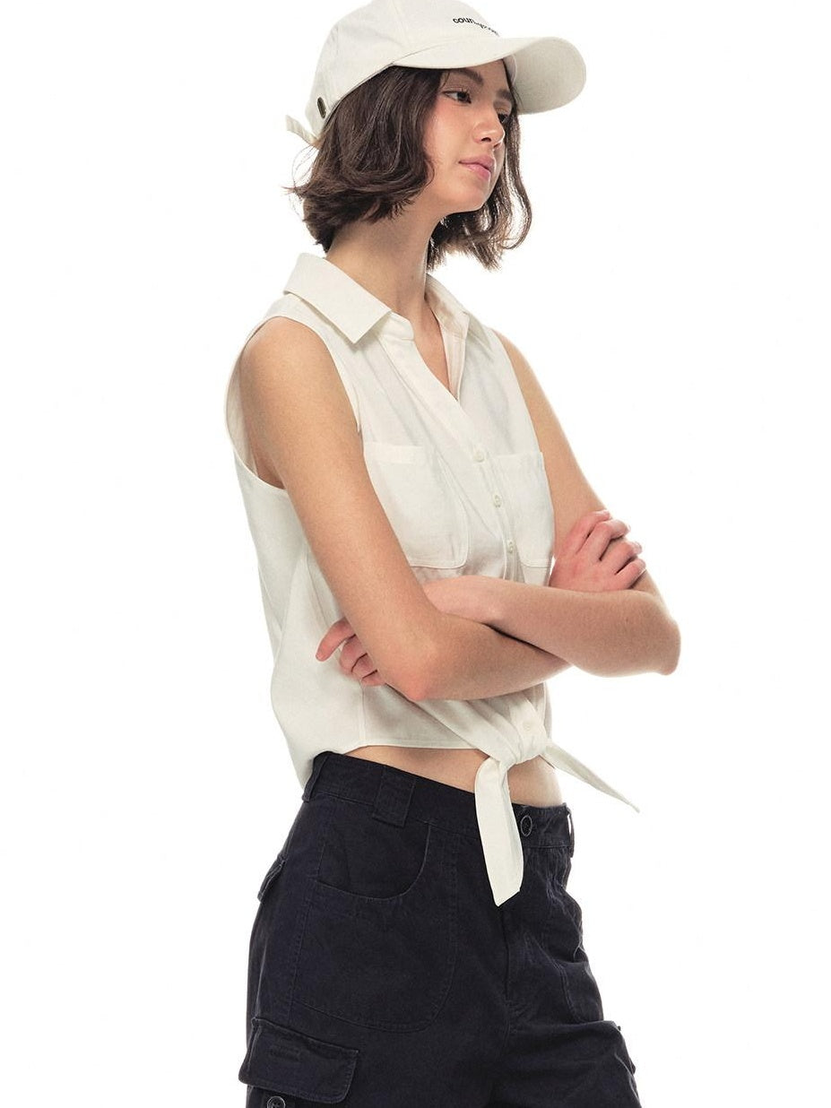 Country Moment Breathable Quick Dry Loose Tie Front Women Commuter Modal Sleeveless Short Shirts